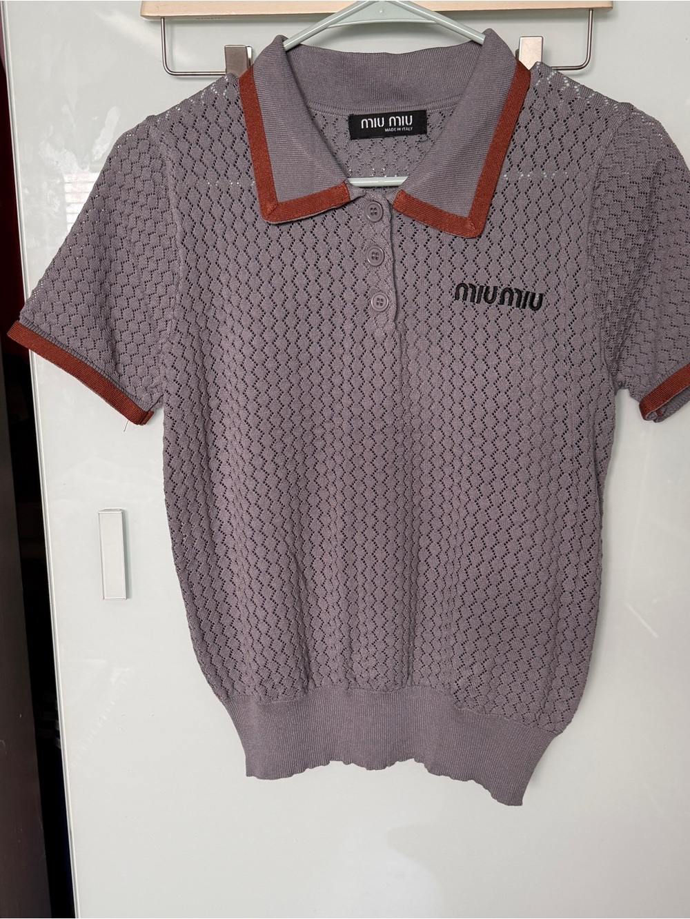 Miu Miu Lavender Knit Polo with Rust Trim